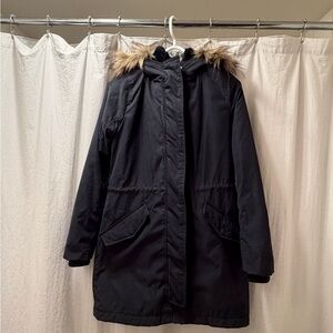 Abercrombie & Fitch Black Parka - detachable fur trim & vest liner